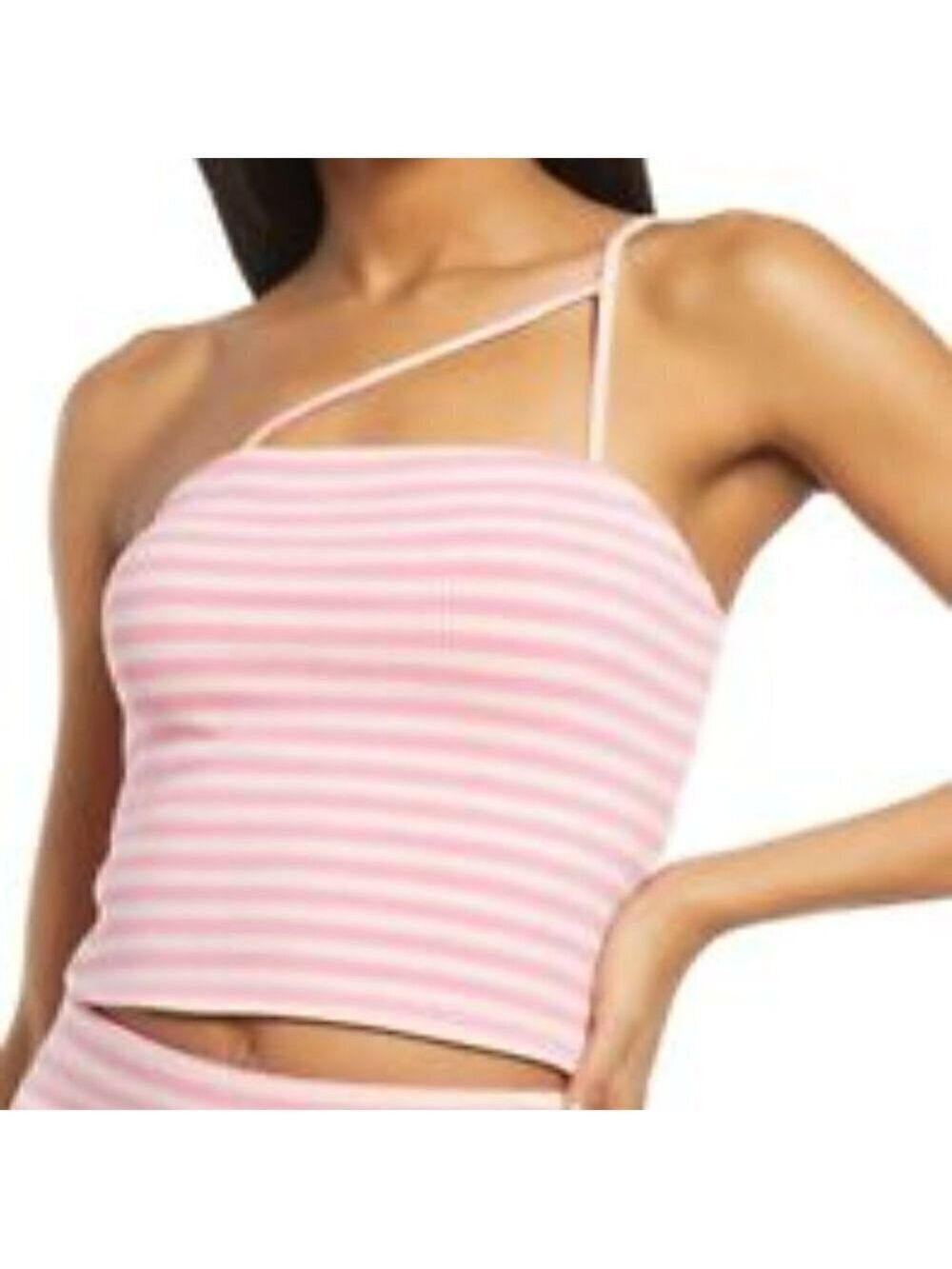 AFRM Pink Striped Ribbed "Saddle" One Shoulder Crop Top Sz Medium Womens Bnwot